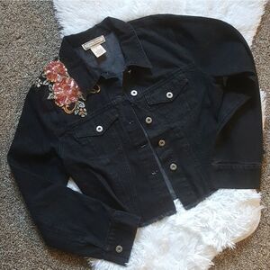 Flying Tomato Flower Power sequin crop jean jacket